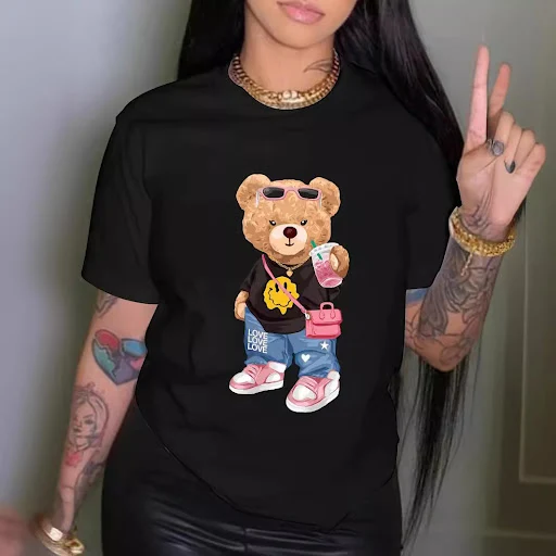 Title 2, Summer Printed Fashion Cool Bear Printed T-shir...