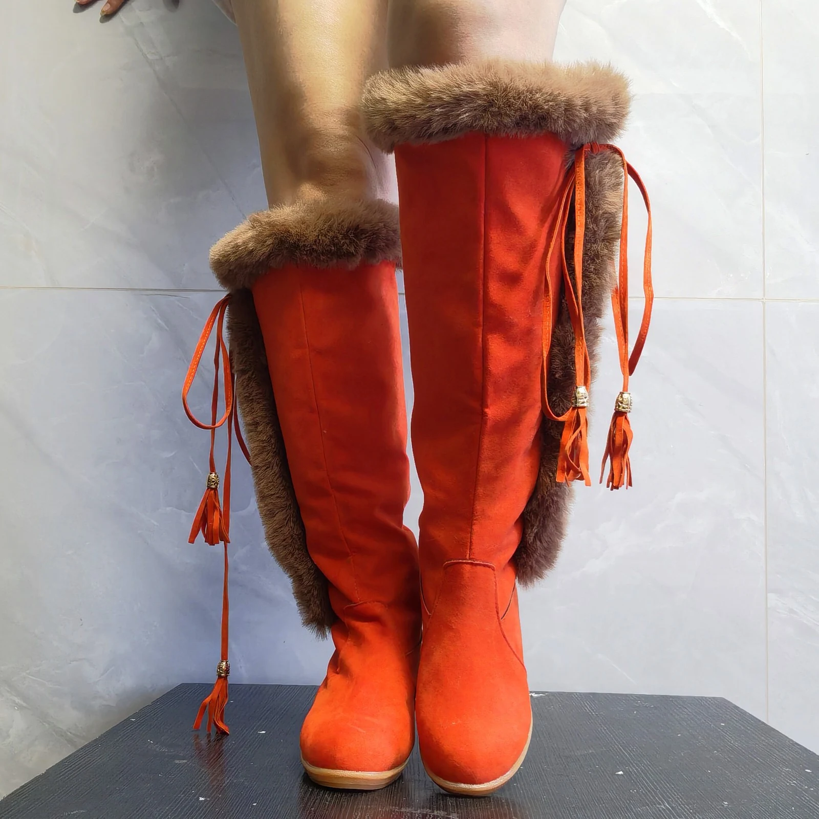 Winter Plush Long Boots for Women Combat Boots Wedges Shoes Warm and comfortable boots, perfect for winter, offering sty — photo 5