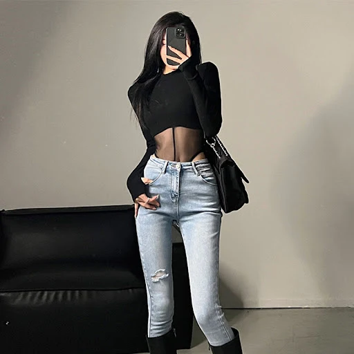 Title 4, Black Mesh One Piece Top For Women