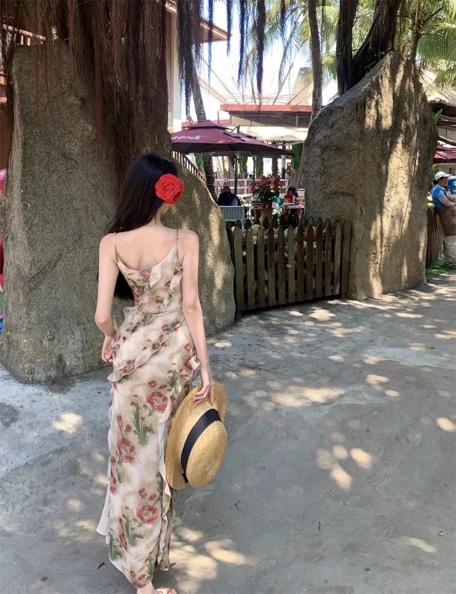 Title 12, Printed Ruffled Spaghetti Straps Dress