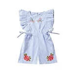Süßer gestreifter Blumen-Stickerei-Kurz-Romper, Sommer-Overall für Mädchen, bezauberndes Design, bequemer Spielanzug. Ideal für Abenteuer. — foto 2