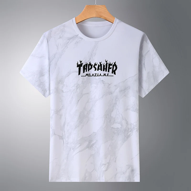 Camiseta masculina de manga curta de seda gelada de tamanho grande, fina e de verão. Ideal para o calor, respirável e confortável. — foto 1