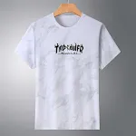 Camiseta masculina de manga curta de seda gelada de tamanho grande, fina e de verão. Ideal para o calor, respirável e confortável. — foto 1