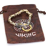 Pulseira Imperador Cabeça de Lobo Nórdica Fantasia. Design viking de aço inoxidável para homens. Joia estilosa que simboliza força e poder. Compre agora! — foto 7