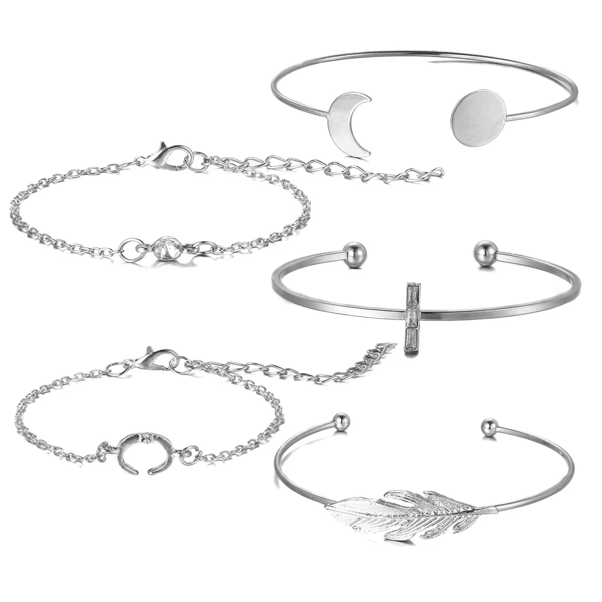 Pulseira redonda aberta com penas e strass, personalidade brilhante. Um acessório estiloso que adiciona charme e elegância ao seu visual. — foto 4