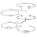 Pulseira redonda aberta com penas e strass, personalidade brilhante. Um acessório estiloso que adiciona charme e elegância ao seu visual. — foto 4