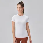 Solid Color Yoga Short Sleeve Round Neck Quick-drying Running Workout T-shirt Tight Exercise Yoga Clothes — photo 1