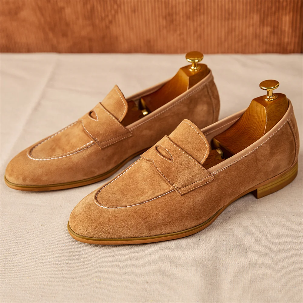 Men's brown suede loafers with round toe, offering classic style and all-day comfort, perfect for both casual and semi-f — photo 4