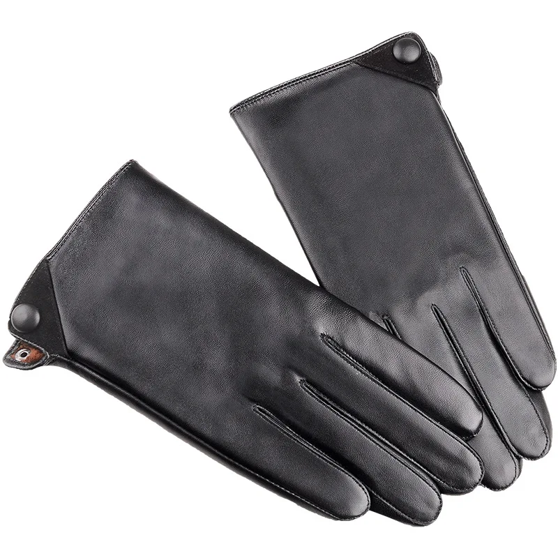 Luvas de couro masculinas inverno touchscreen pele de ovelha. Conforto, proteção contra o frio e uso do celular garantidos. — foto 1