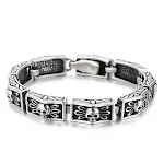 Pulseira masculina Punk de caveira com renda desgastada. Adicione atitude ao seu visual com esta pulseira estilosa e autêntica. — foto 8