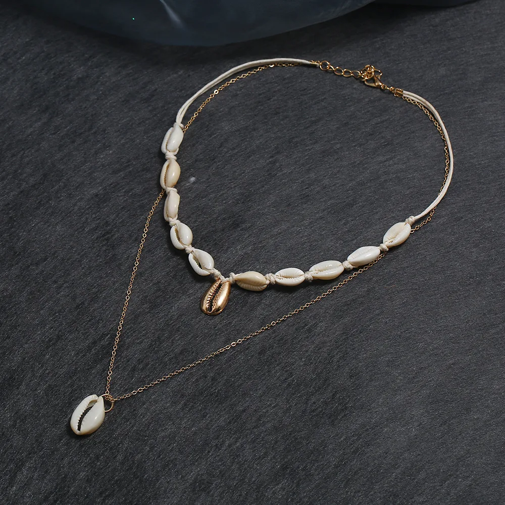 Colar Multicamadas Estilo Criativo Praia Oceano Concha Tecida, acessório perfeito para looks praianos e estilosos, ideal como presente feminino. — foto 1