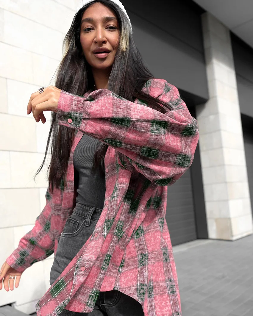 Title 5, American Street Trendy Berry Plaid Shirt
