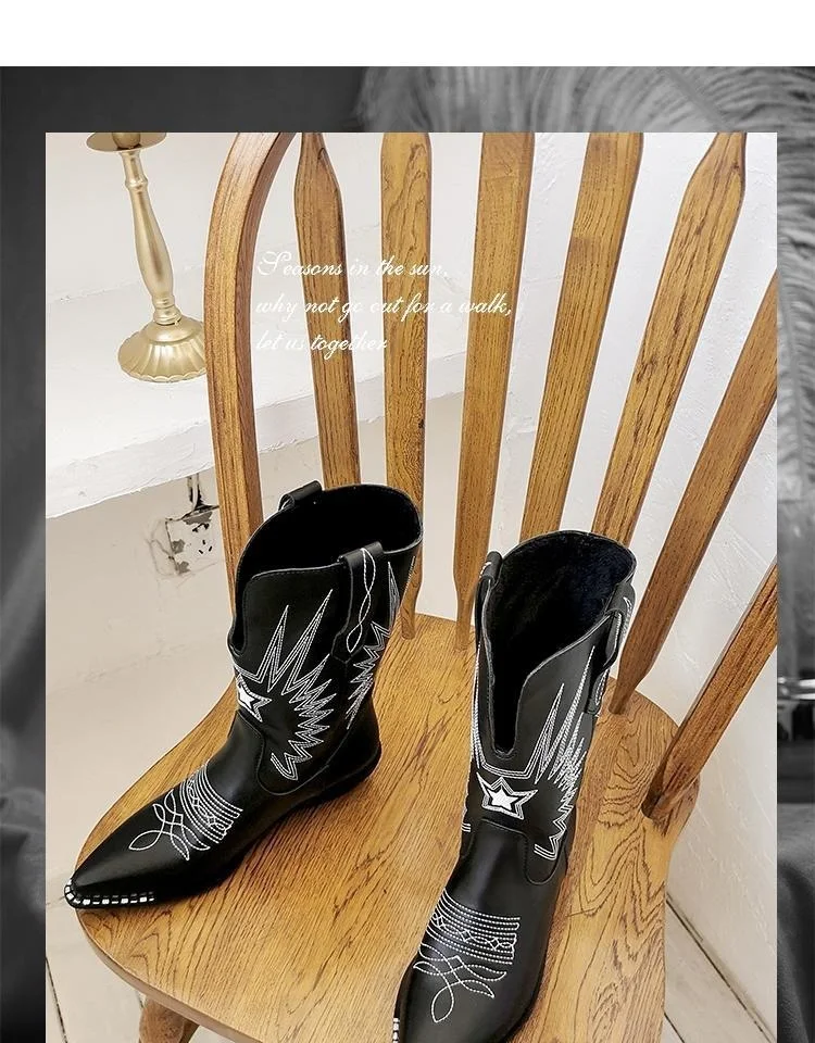 Dames Dr. Martens retro herfst winter laarzen met middelhoge hak en borduurdraad, stijlvol en comfortabel voor de koudere maanden — foto 12
