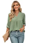 Primavera y verano ropa de mujer moda Color sólido suelto cuello en V 34 mangas Top — foto 7