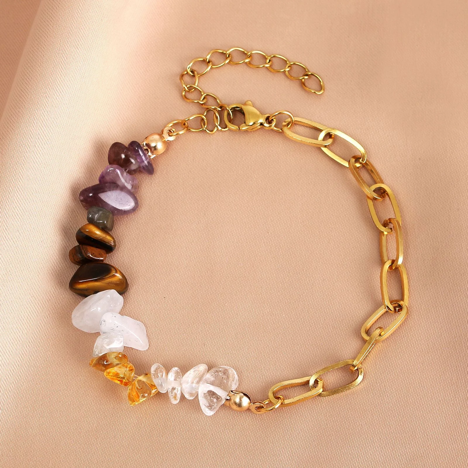 Bracelet Double en Acier Inoxydable avec Gravier de Cristaux Naturels Élégance et Bien-être au Quotidien Bijou Durable et Tendance — photo 14