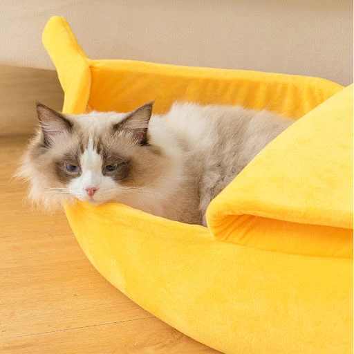 Plush Dog Sleeping Bed | Banana Shape Cats Dogs Nest Mats for S/m Pets | Fluffy Pets Calming Mat Cartoon Dog Bed for Liv — photo 6