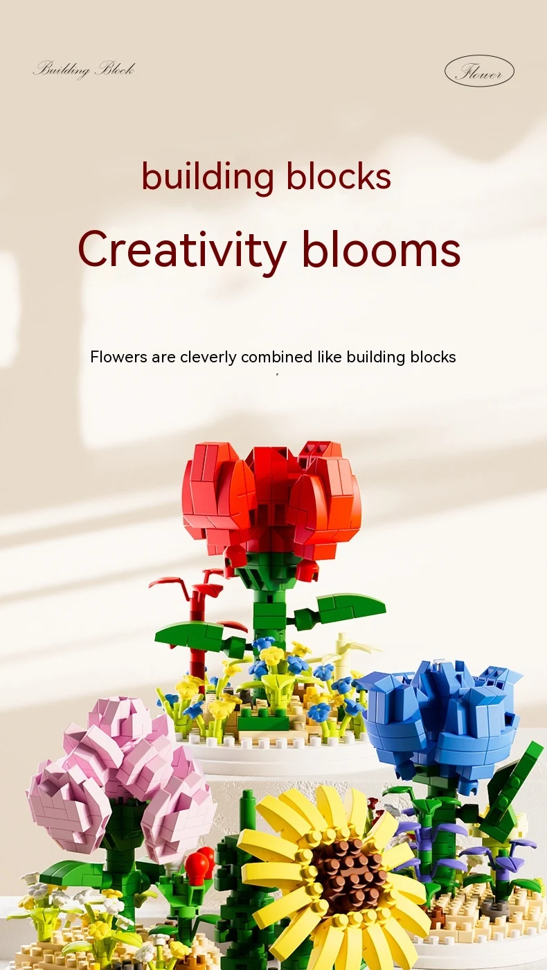 Small Particle Building Blocks Flower Toy Assembled Gift Preserved Flower Ornaments Create unique and lasting floral dis — photo 6