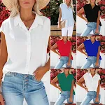 Nuova camicia da donna in tinta unita con scollo a V senza maniche — foto 3