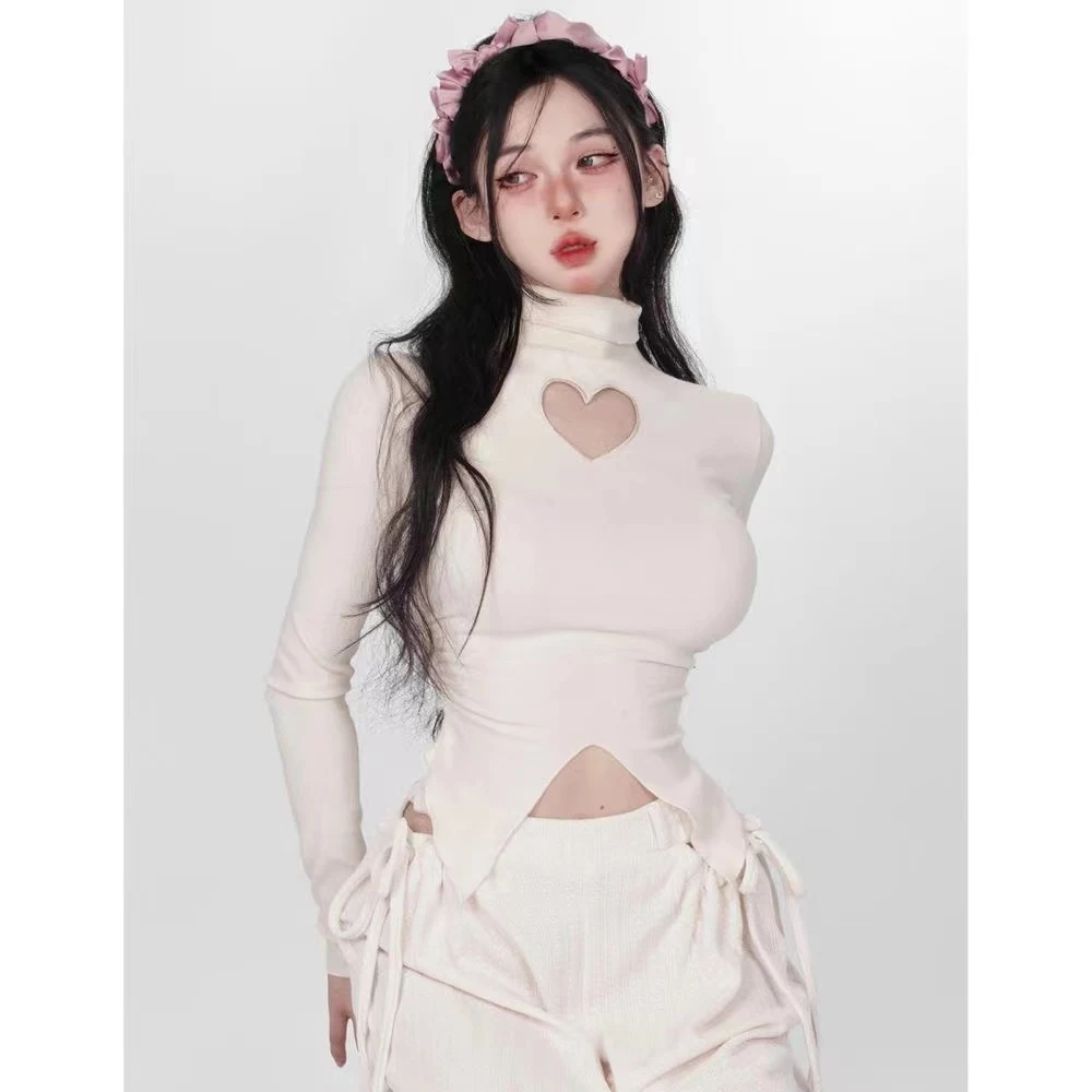 Title 6, Hollow Heart High Neck Long Sleeve T-shirt