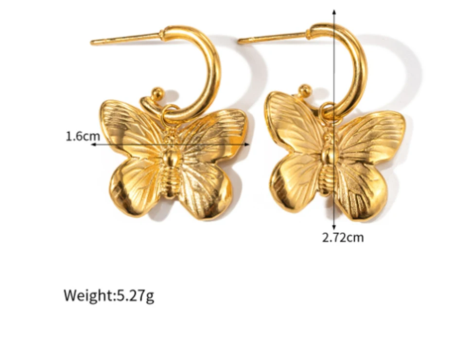Brincos femininos de aço titânio com design de borboleta, moda fashion, leves e antialérgicos, perfeitos para uso diário e ocasiões especiais — foto 2