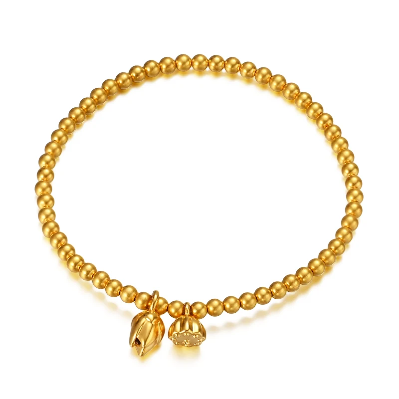 Title 3, Pulsera de cadena lisa con cuentas doradas para...