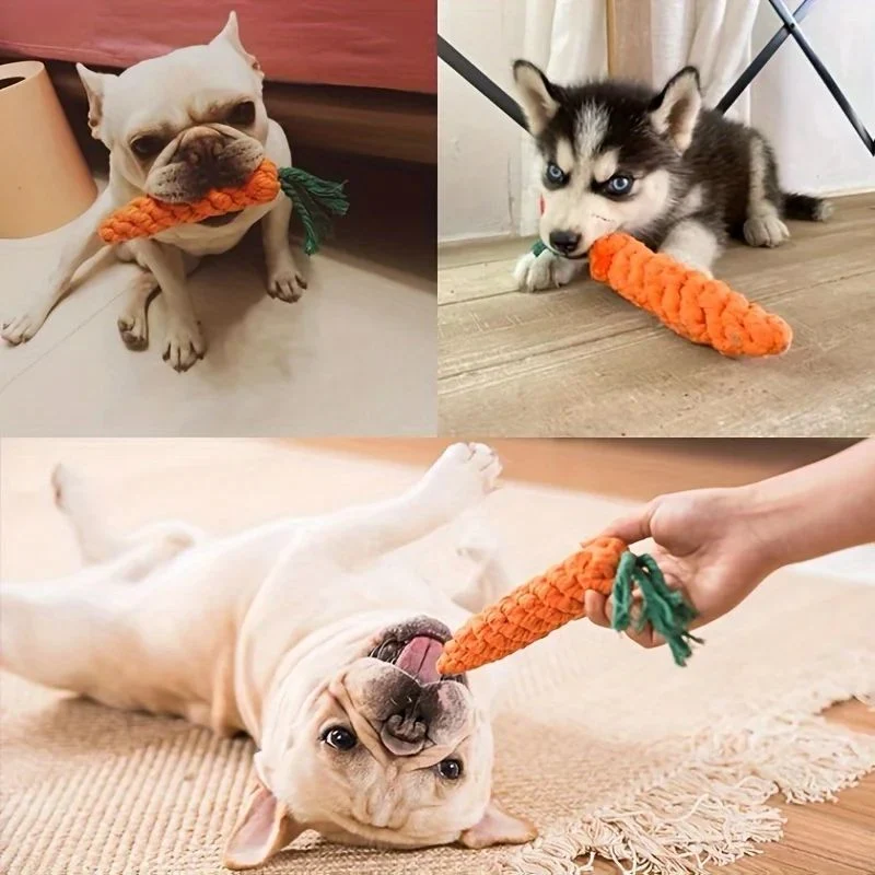 Pet Chew Toy With Carrot Cotton Rope for Small Dogs. Durable Knot Toy, Interactive Game for Dog and Cat Teeth Cleaning. — photo 6