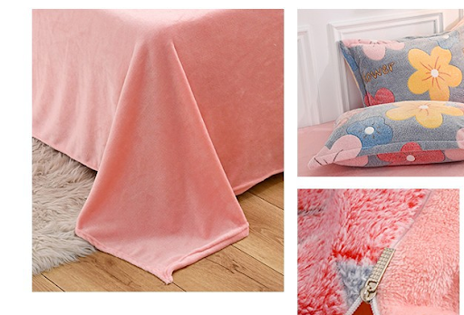 Title 5, Four-Piece Set of Printed Thick Warm Coral Flee...