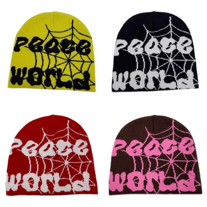 Gorro de malha com letras de teia de aranha Hip Hop quente — foto 4