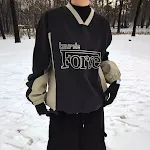 Contraste Cor Retro Nylon Com Decote Em V Estilo Coreano Manga Longa — foto 3