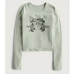 Vintage Erbsengrün Langarm-T-Shirt für Damen mit Druck am Saum. Bequeme & stilvolle Alltagskleidung. Perfekt für Freizeit und Layering. — foto 3