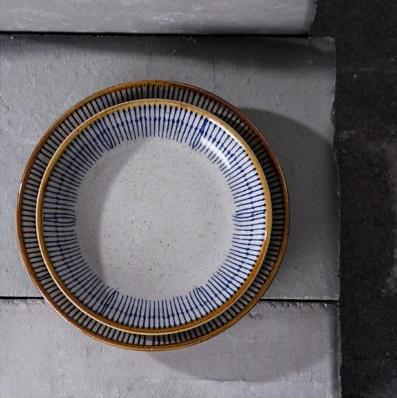 Title 3, Round Cutlery Set with Underglaze Painted Potte...