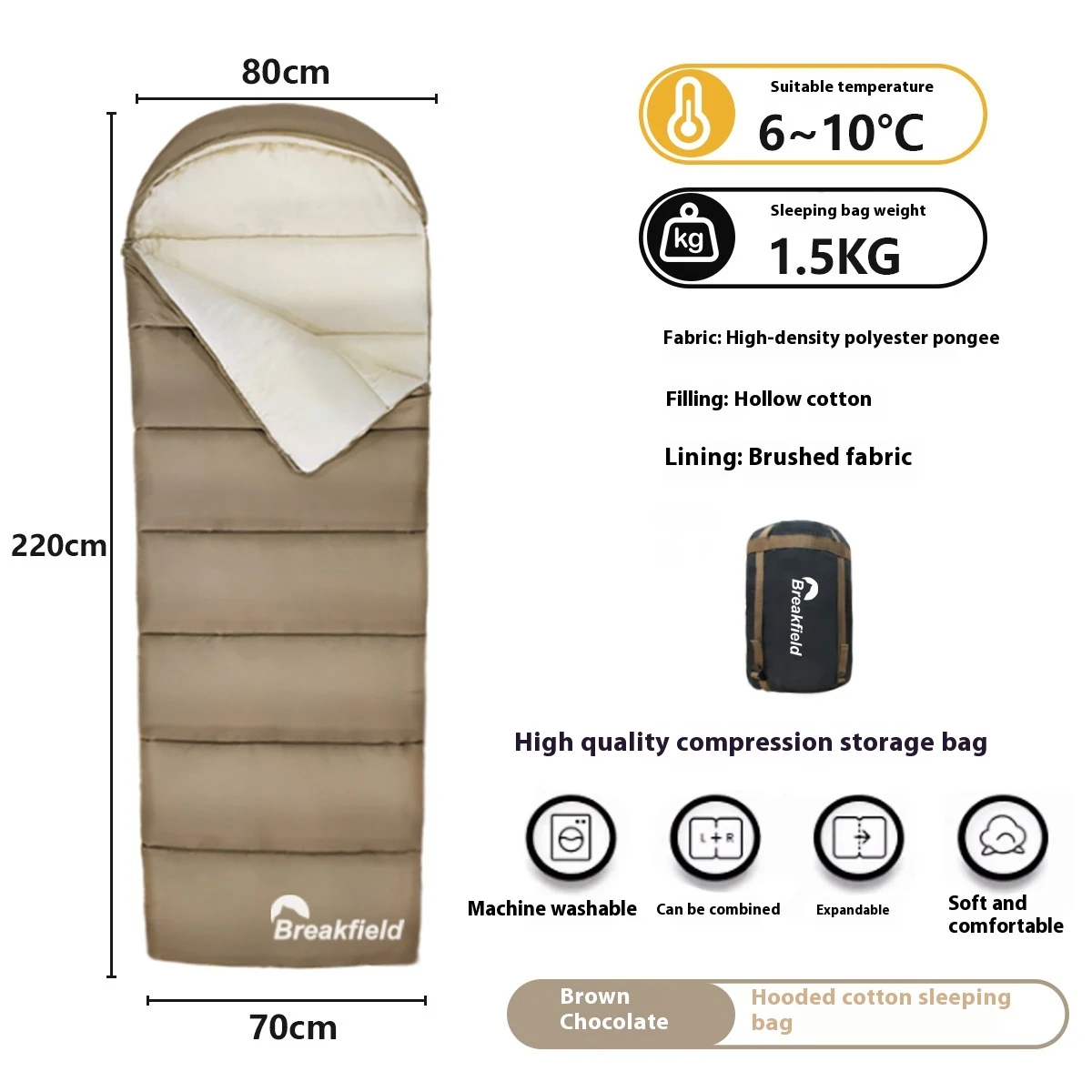Outdoor Camping Thickened Waterproof Cotton Sleeping Bag Four Seasons Machine Washable Splicing Sleeping Bag for Comfort — photo 6