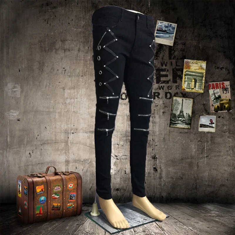 Men's Casual Pants Hair Stylist Fashion Korean Slim Fit Skinny Pants with Rivets Non-mainstream style perfect for a mode — photo 6