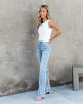 Europese en Amerikaanse stijl gewassen denim straight-leg broek met middelhoge taille, modieus en veelzijdig voor elke outfit. — foto 7