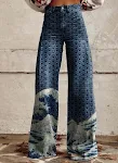 Pantalones anchos de mezclilla imitación, cintura alta y sueltos para mujer. Delgados y estampados, perfectos para un look casual y cómodo. — foto 14