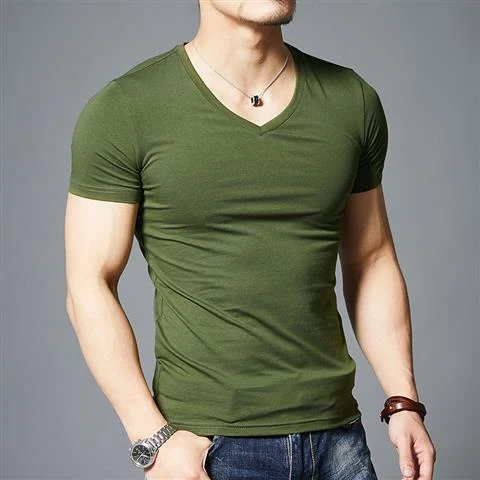 Title 3, Slim-fit Solid Color V-neck Sports Fitness Half...