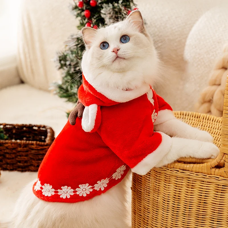 Cat Clothes Christmas Antlers Hooded Cape Warm Winter pet clothing perfect for festive costumes and keeping your cat coz — photo 4