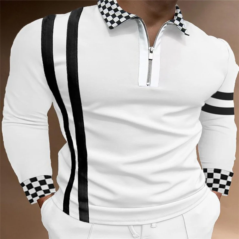 Men's Long Sleeve Striped Slim Fit Lapel Polo Shirt. A stylish and comfortable shirt for any occasion, offering a modern — photo 4