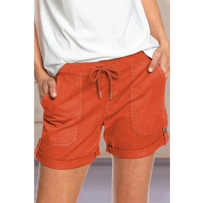 Damen Casual Hose mit geradem Bein und reiner Farbe. Shorts mit Schnürung für einen lässigen, bequemen Stil. Perfekt für jeden Tag. — foto 1
