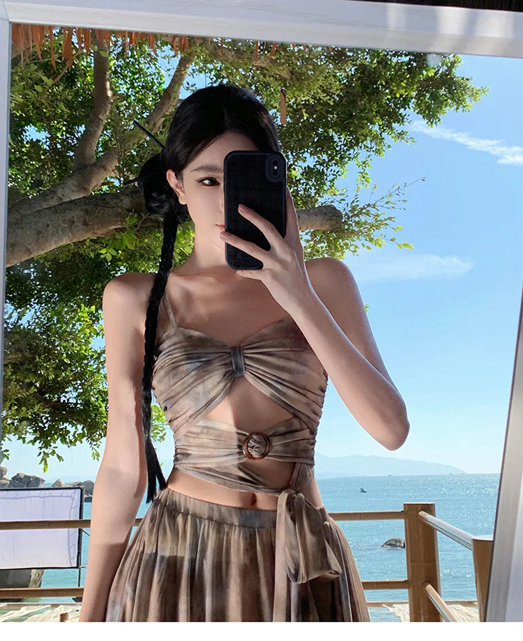Title 14, Spaghetti-strap camisole top and high waist A-l...