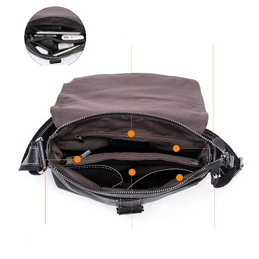 Title 3, Bolsa de ombro masculina de couro de vaca grand...
