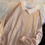 Damen-Feinstrickpullover für Herbst und Winter, lockere Polo-Kragen-Taschen-Naht, Studenten-Langarm-Oberteil, Trend. — foto 3
