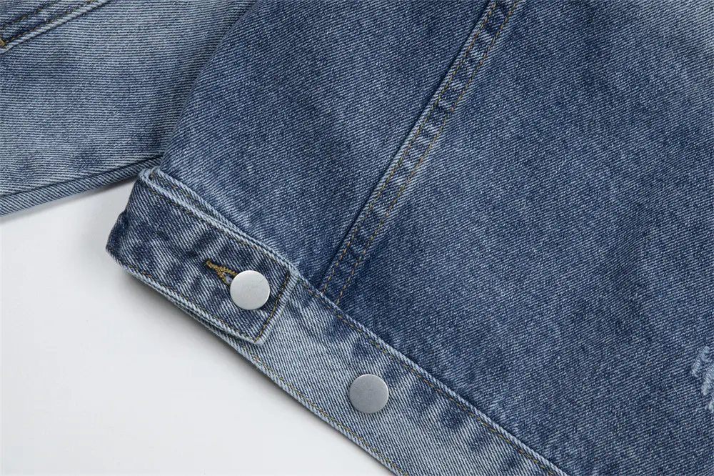 Title 17, Washed and worn ripped denim jacket coat punk s...