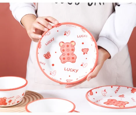 Title 11, Cartoon Lucky Bear Ceramic Tableware Set. Adora...
