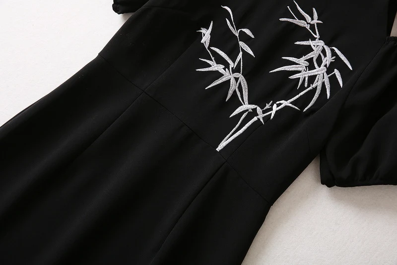 Title 11, Stand Collar Embroidery Short Sleeve Dress Women