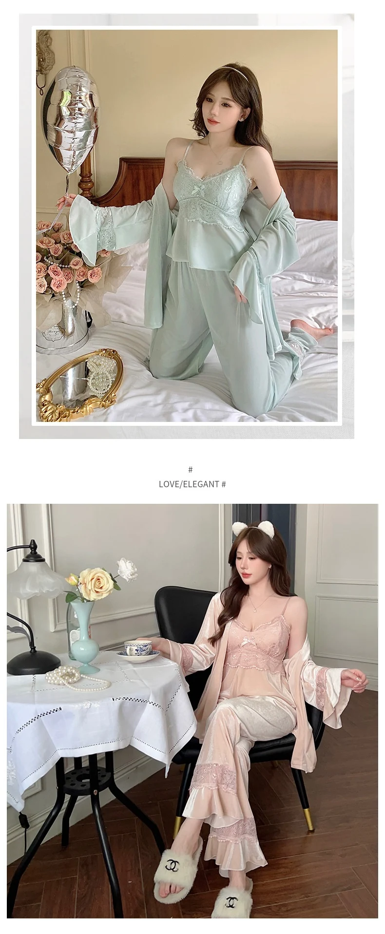 Title 4, Gold Velvet Pajamas Womens Chest Pad Pure Desi...