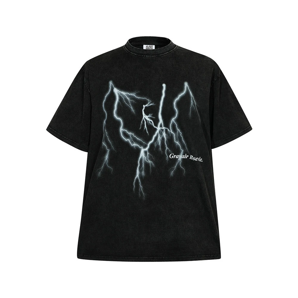 Title 5, Mens Dark Lightning Print T-shirt Distressed. ...