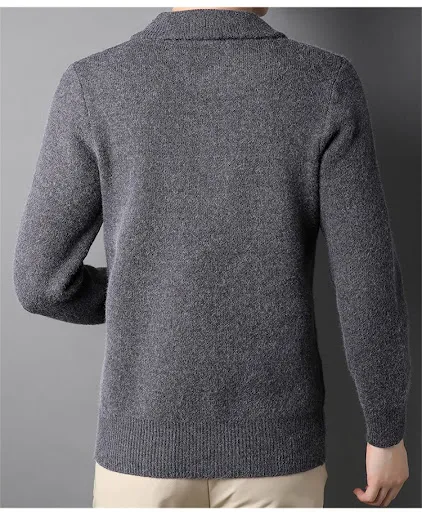 Title 15, Solid Color Popular Zipper Mens Lapel Knitted ...