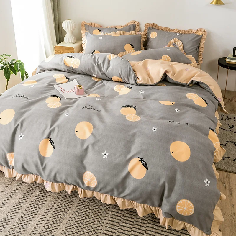 Jogo de lençóis Princesa para meninas, 4 peças, capa de edredom romântica, roupa de cama de verão, design de coração, conforto. — foto 7