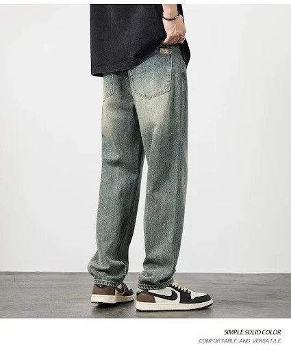 Title 3, Calça jeans masculina de cintura alta, perna re...